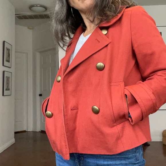 Cropped Denim Orange Peacoat Jacket! - Picture 4 of 13
